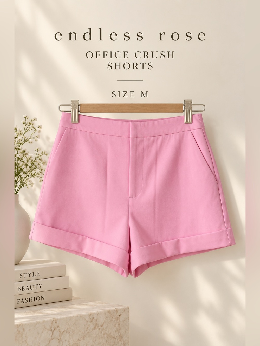 Endless Rose Office Crush Pink Tailored Shorts Size M